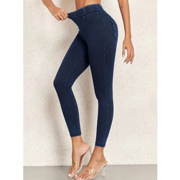 High-Waist Slimming Jeggings With Pockets - Picture 1 of 5